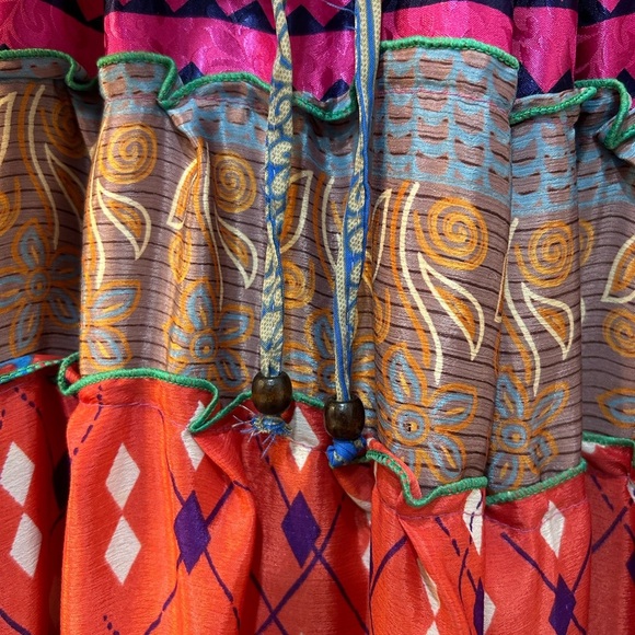 Colorful Patchwork Gypsy Full Maxi Skirt S Multi Fabric Silk Peasant Boho Hippie - Picture 4 of 8